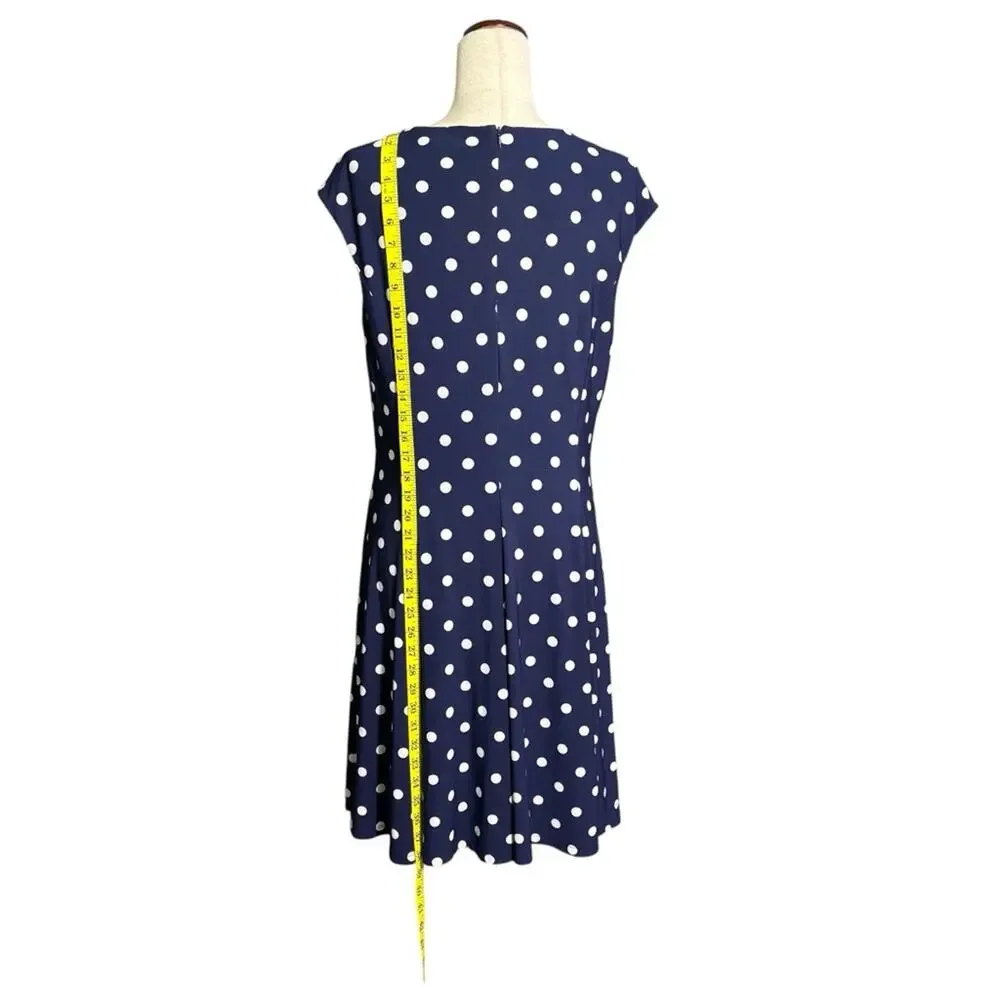 Ralph Lauren Navy & White Polka Dot Fit-and-Flare Midi Dress Size 12 1265